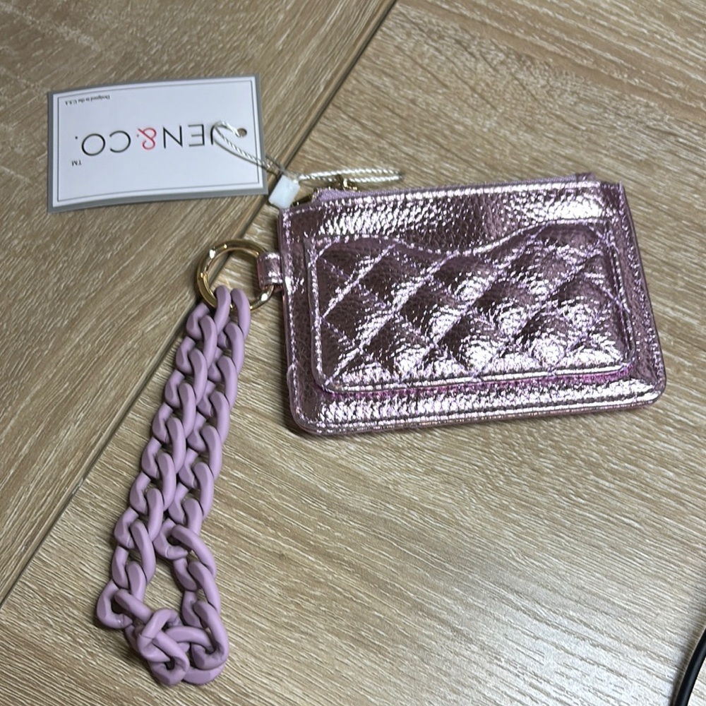 Pink Metallic Card Holder with Chain